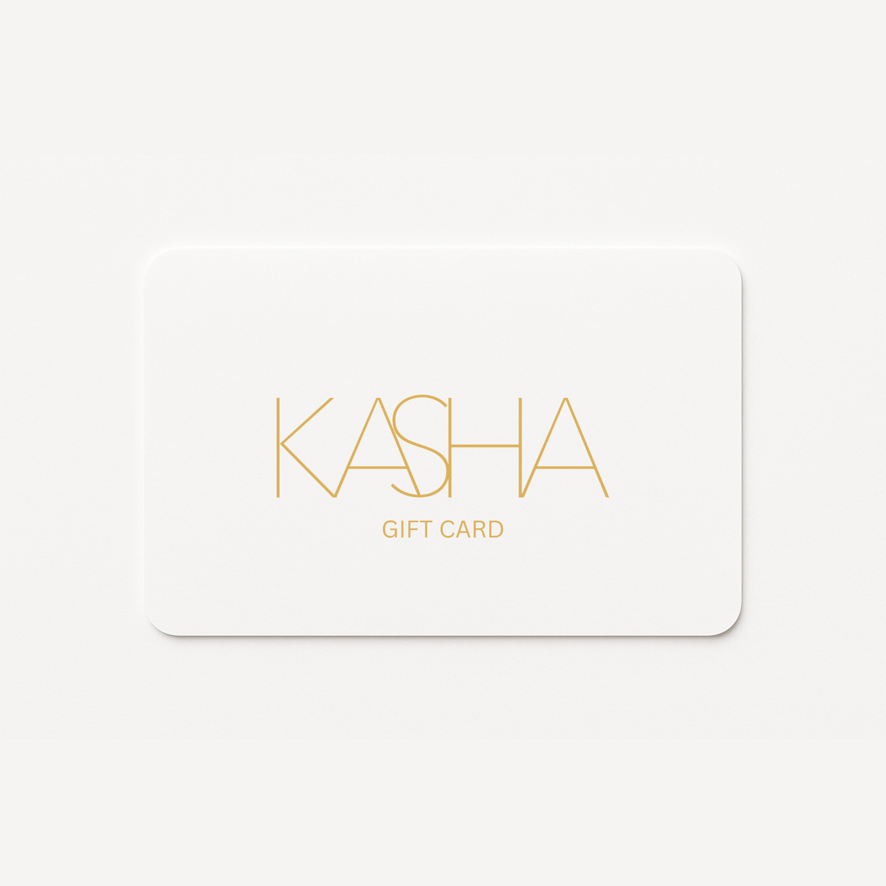 KASHIA gift card with gold text on a white background